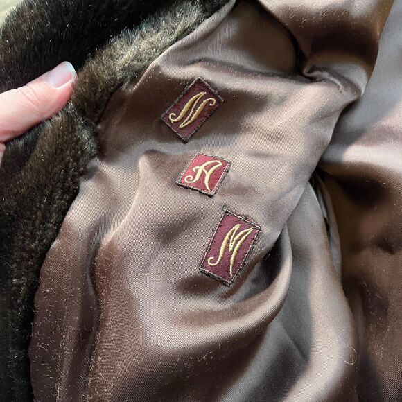 Vintage Faux Fur Coat Women's Medium Large Brown Dark Old Money Classy Mink - Picture 7 of 11